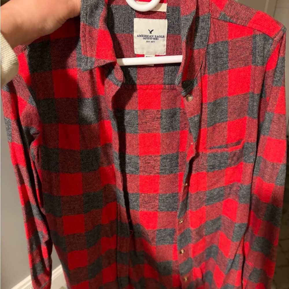 American Eagle Outfitters Red and Gray Checkered Shirt